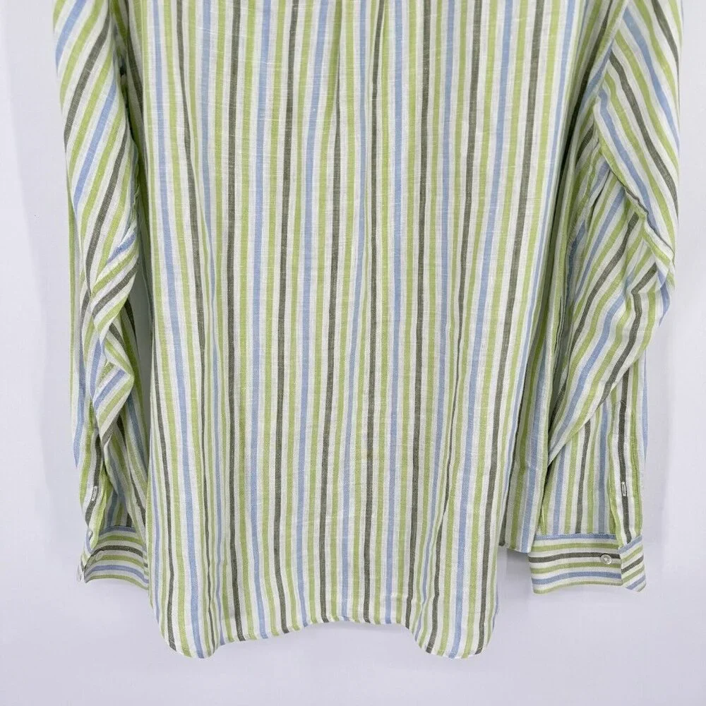 Banana Republic Linen Men's Striped Button Down Shirt Green Blue Size Large